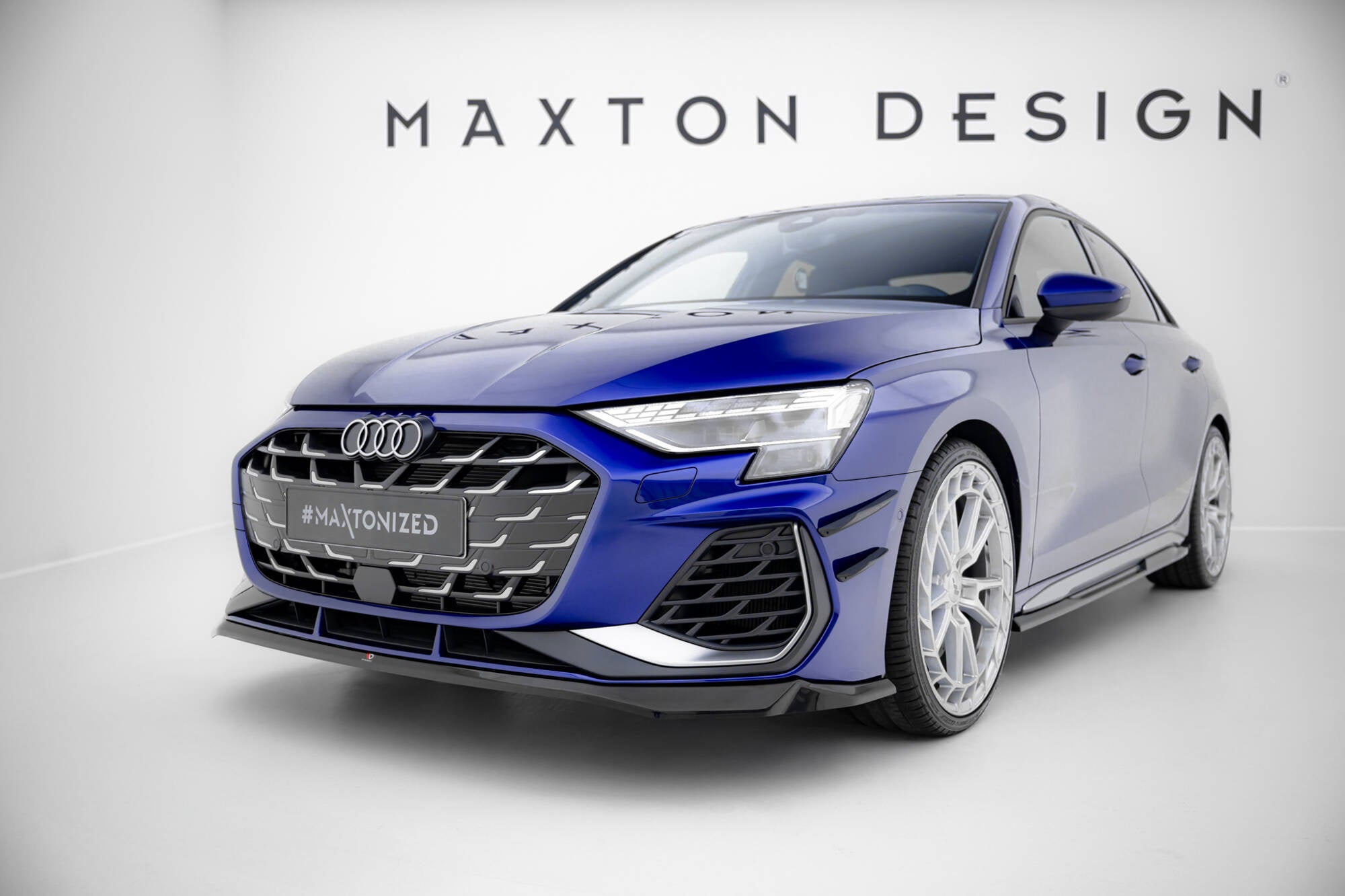 Maxton Design Street+ Spoilerlippe Front Ansatz V.1 passend für Audi A3 S-Line Limousine / S3 Limousine 8Y Facelift schwarz Hochglanz