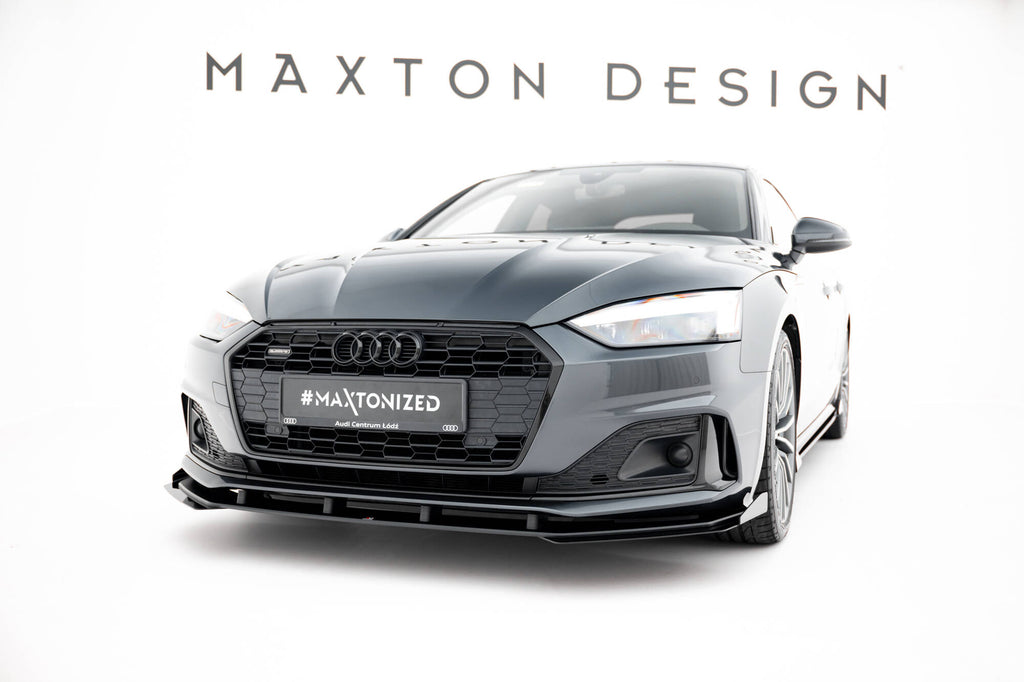Maxton Design Street Pro Street+ Spoilerlippe Front Ansatz + Flaps passend für Audi A5 F5 Facelift schwarz Hochglanz