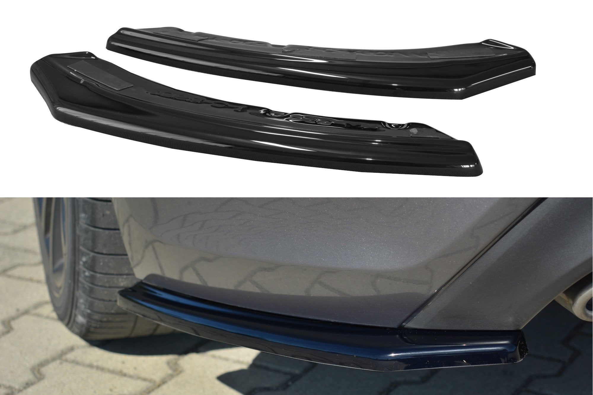 Maxton Design Heck Ansatz Flaps Diffusor passend für Hyundai Genesis Coupe Mk1 schwarz Hochglanz