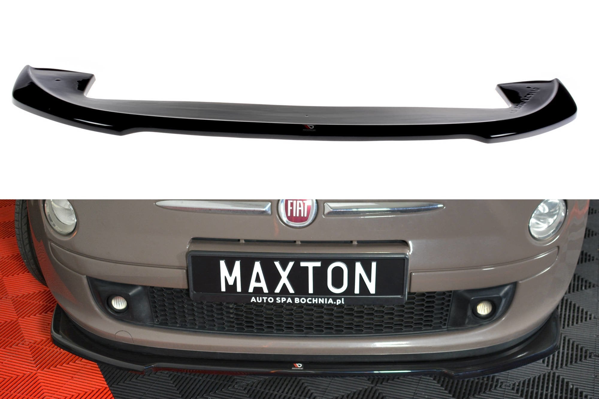 Maxton Design Street+ Spoilerlippe Front Ansatz V.2 passend für FIAT 500 HATCHBACK vor Facelift schwarz Hochglanz