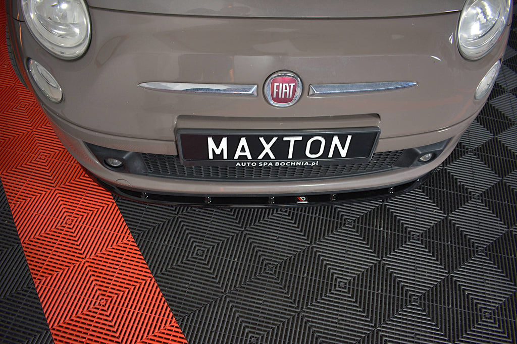 Maxton Design Street+ Spoilerlippe Front Ansatz V.1 passend für FIAT 500 HATCHBACK vor Facelift schwarz Hochglanz