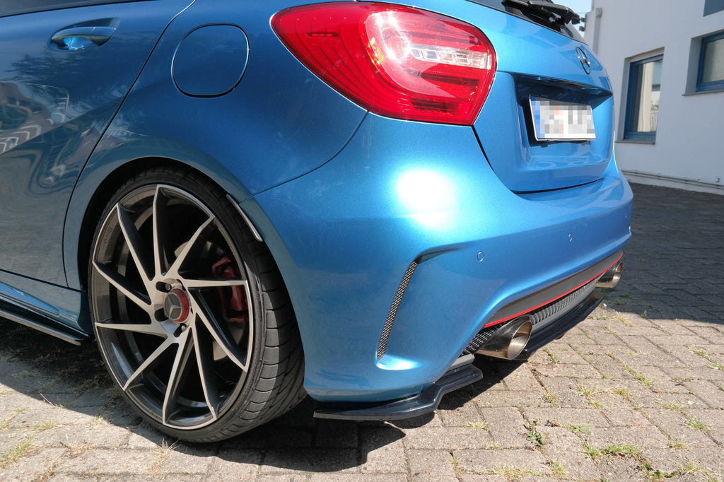 Maxton Design Heck Ansatz Flaps Diffusor passend für Mercedes-Benz A AMG-Line W176 schwarz Hochglanz