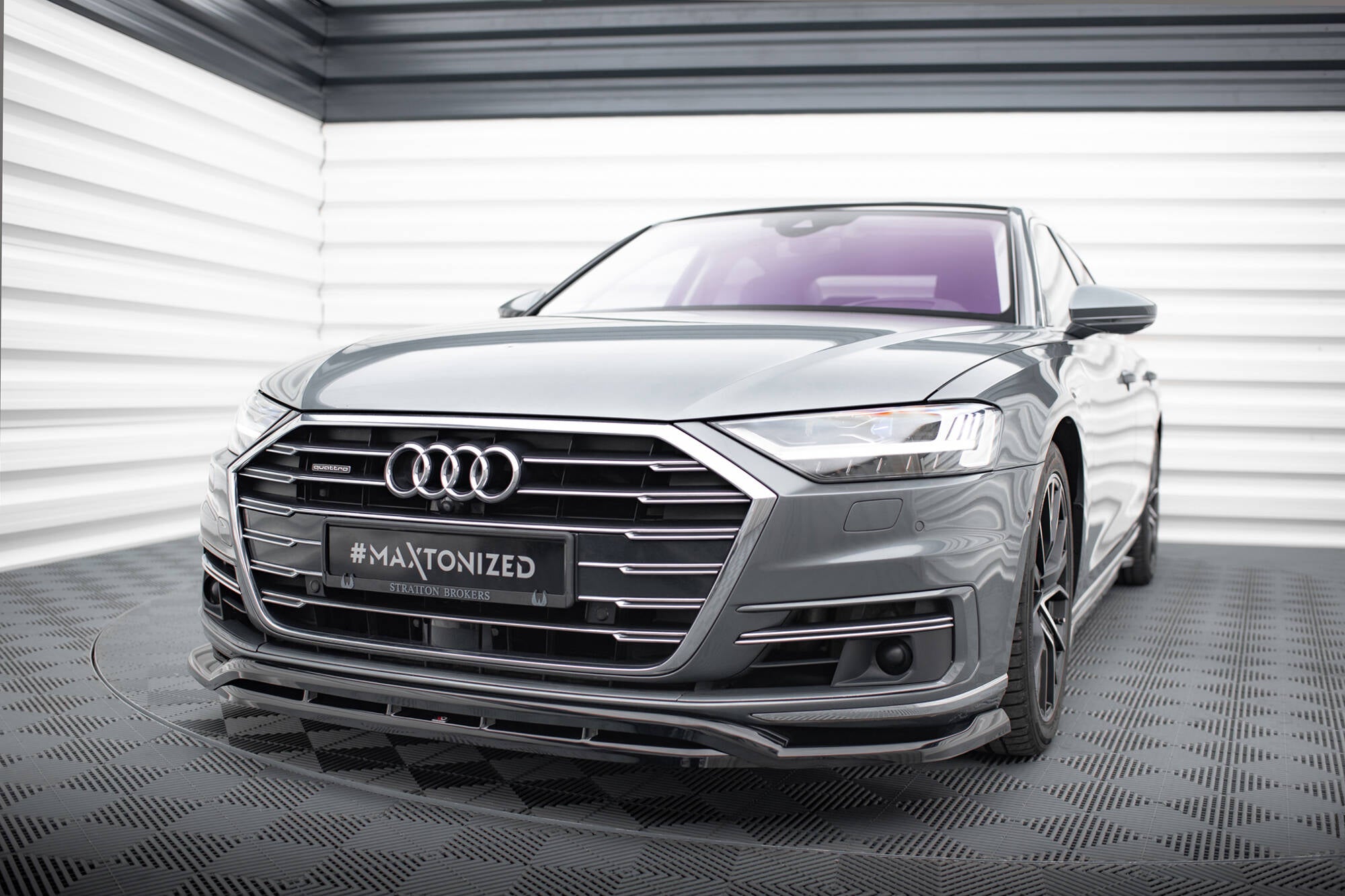 Maxton Design Street+ Spoilerlippe Front Ansatz passend für Audi A8 D5 schwarz Hochglanz