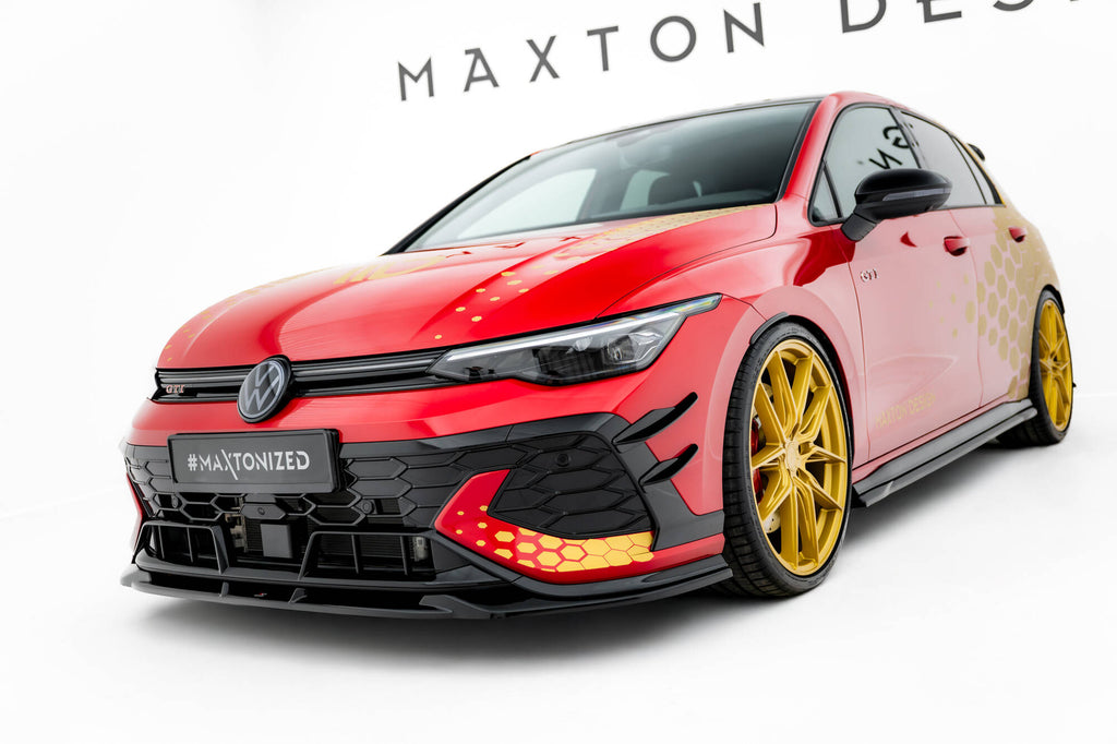 Maxton Design Street+ Spoilerlippe Front Ansatz V.1 passend für VW Golf GTI Clubsport Mk8 Facelift schwarz Hochglanz