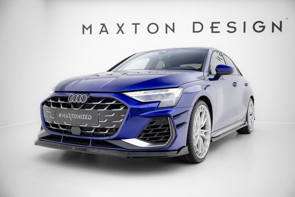 Maxton Design Street+ Spoilerlippe Front Ansatz V.3 passend für Audi A3 S-Line Limousine / S3 Limousine 8Y Facelift schwarz Hochglanz