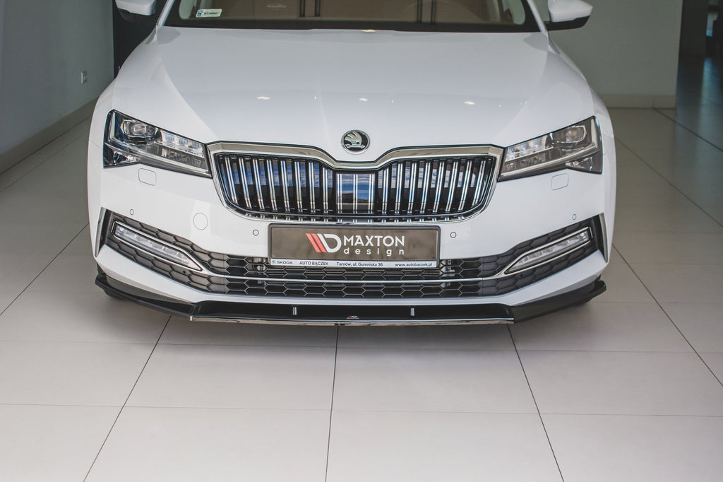 Maxton Design Street+ Spoilerlippe Front Ansatz V.2 passend für Skoda Superb Liftback / Combi Mk3 Facelift schwarz Hochglanz