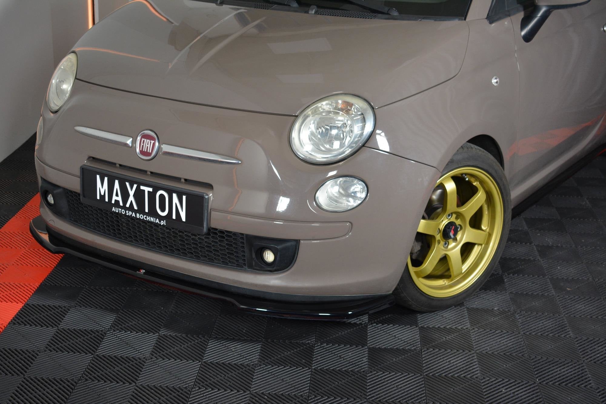 Maxton Design Street+ Spoilerlippe Front Ansatz V.2 passend für FIAT 500 HATCHBACK vor Facelift schwarz Hochglanz