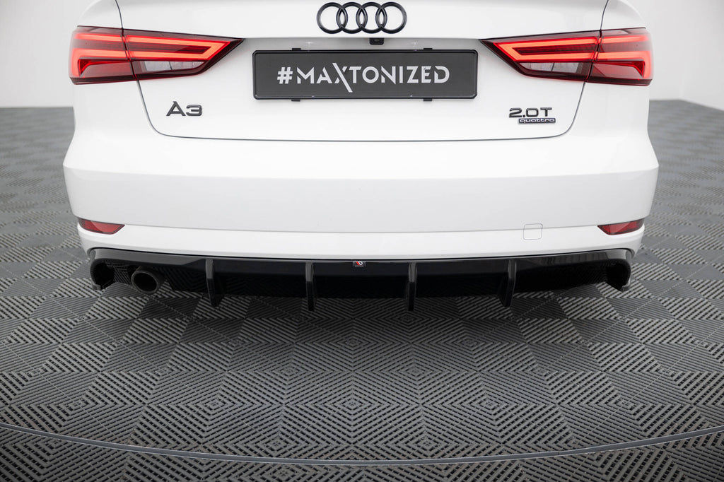 Maxton Design Diffusor Heck Ansatz passend für Audi A3 Limousine 8V Facelift (Ausführung mit einseitigem Doppelauspuffendrohr)
