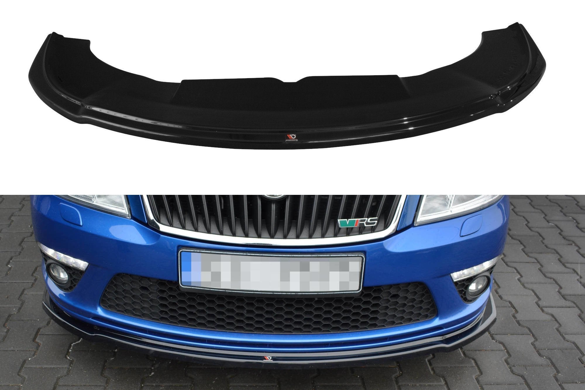 Maxton Design Street+ Spoilerlippe Front Ansatz V.2 passend für Skoda Octavia RS Mk2 FL schwarz Hochglanz