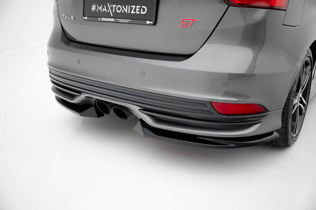 Maxton Design Heck Ansatz Flaps Diffusor V.3 passend für Ford Focus ST Mk3 Facelift schwarz Hochglanz