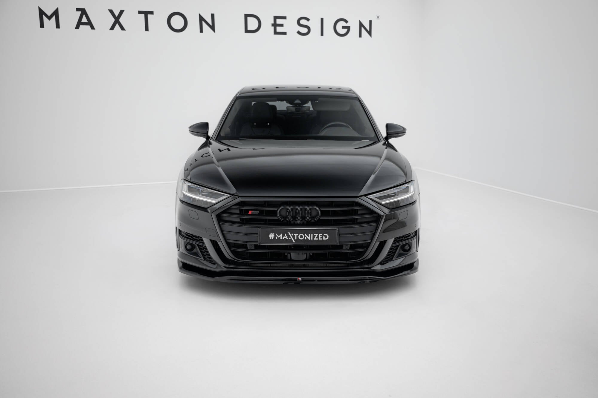 Maxton Design Street+ Spoilerlippe Front Ansatz V.1 passend für Audi S8 / A8 S-Line D5 schwarz Hochglanz