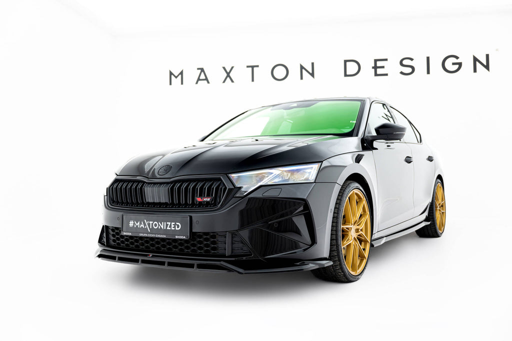 Maxton Design Street+ Spoilerlippe Front Ansatz V.1 passend für Skoda Octavia RS Liftback / Combi Mk4 Facelift schwarz Hochglanz