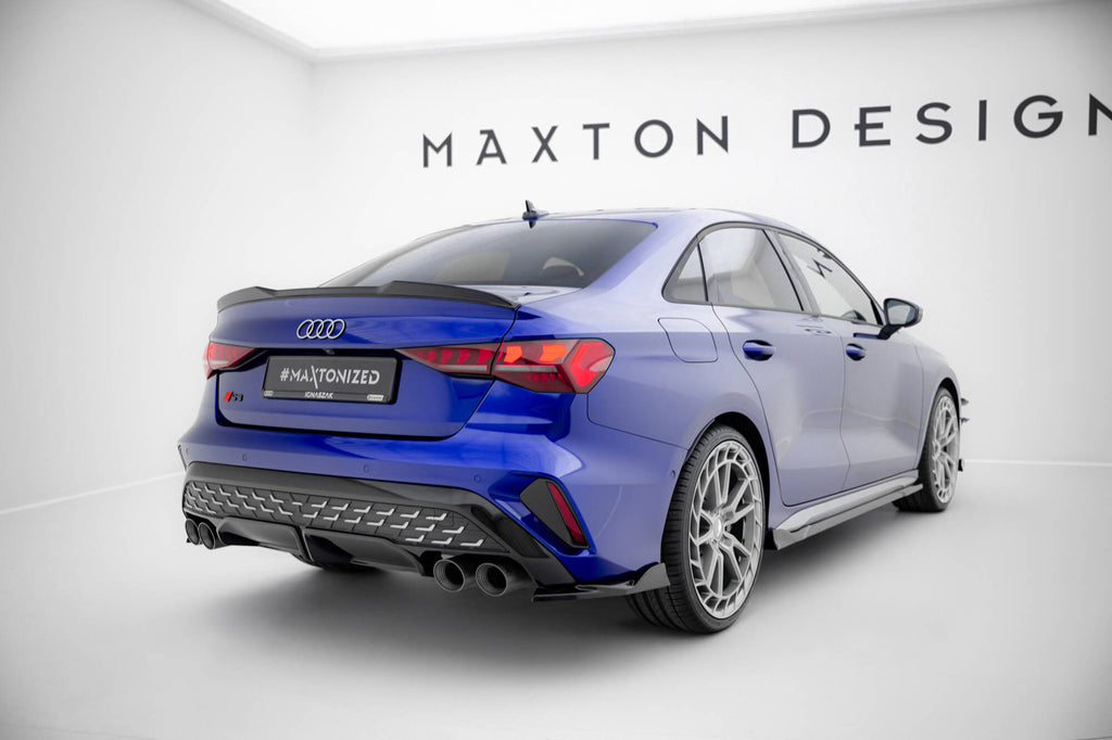 Maxton Design Heck Ansatz Flaps Diffusor V.2 passend für Audi S3 Limousine 8Y Facelift schwarz Hochglanz