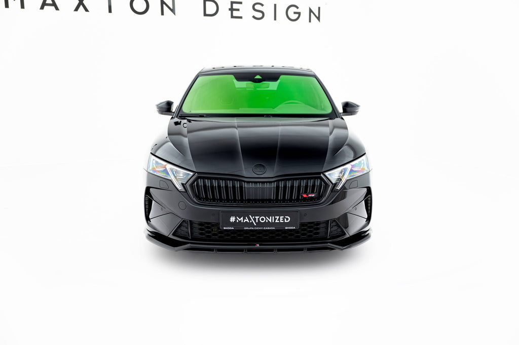 Maxton Design Street+ Spoilerlippe Front Ansatz V.1 passend für Skoda Octavia RS Liftback / Combi Mk4 Facelift schwarz Hochglanz