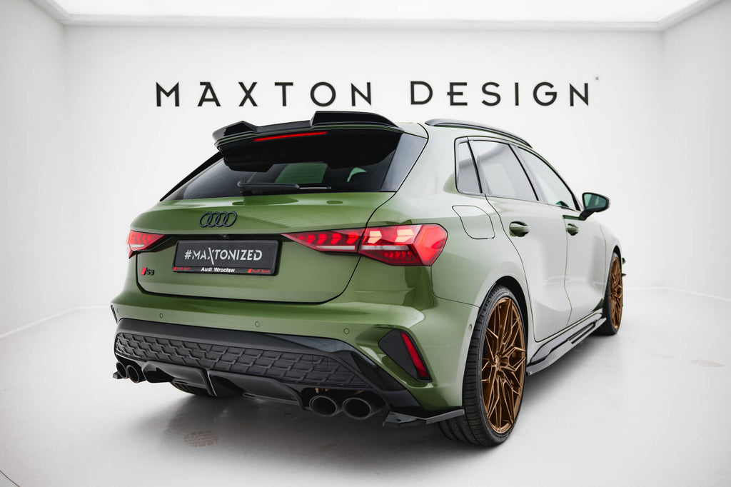 Maxton Design Heck Ansatz Flaps Diffusor V.1 passend für Audi S3 Sportback 8Y Facelift schwarz Hochglanz
