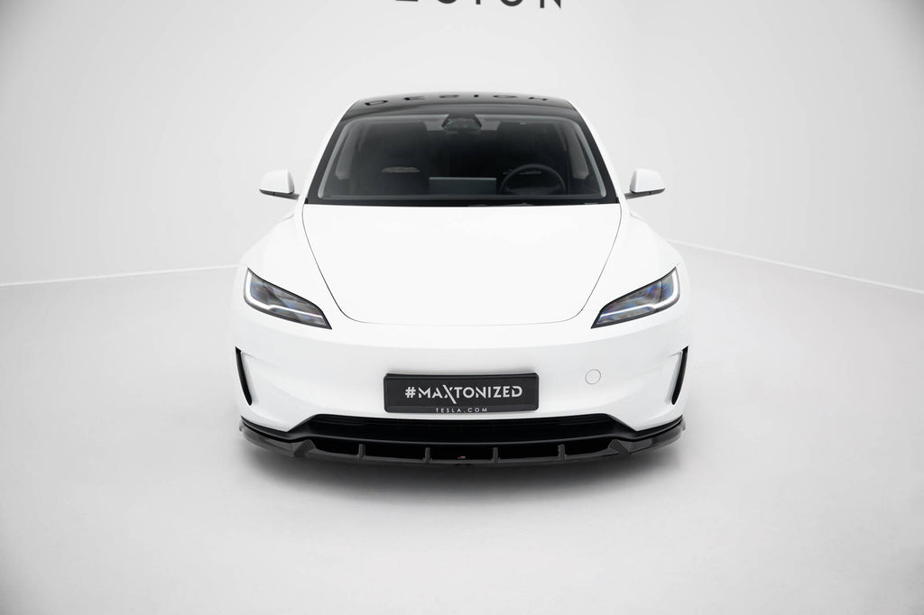 Maxton Design Street+ Spoilerlippe Front Ansatz V.2 passend für Tesla Model 3 Performance Mk1 Facelift schwarz Hochglanz