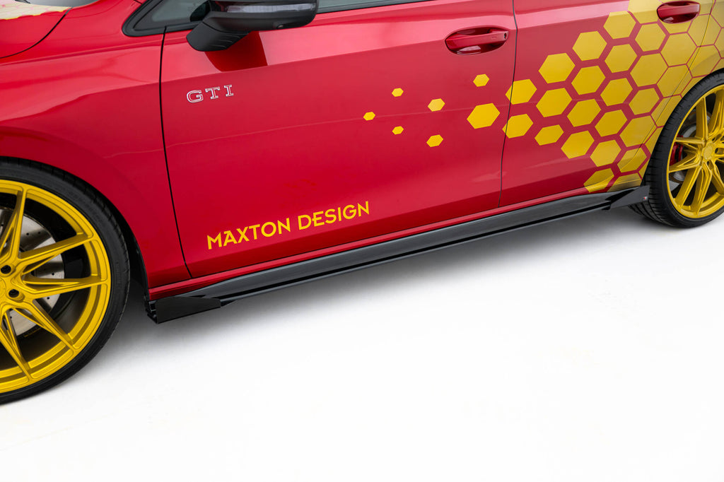 Maxton Design Street Pro Street+ Seitenschweller Leisten + Flaps passend für VW Golf GTI Clubsport Mk8 Facelift schwarz Hochglanz
