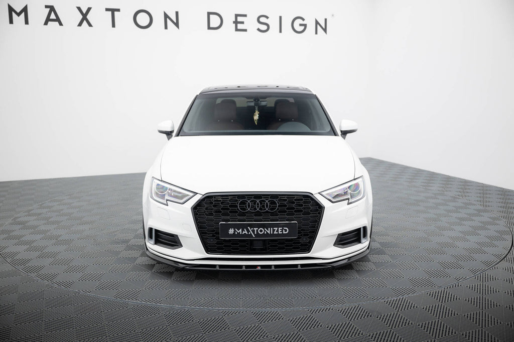 Maxton Design Street+ Spoilerlippe Front Ansatz passend für Audi A3 Limousine 8V Facelift schwarz Hochglanz