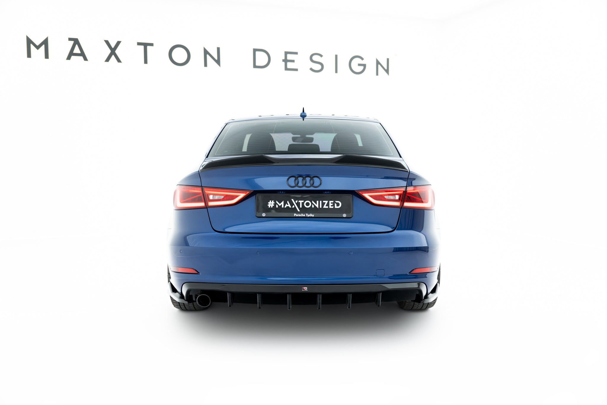 Maxton Design Diffusor Heck Ansatz passend für Audi A3 Limousine 8V (Ausführung mit einseitigem Doppelauspuffendrohr)