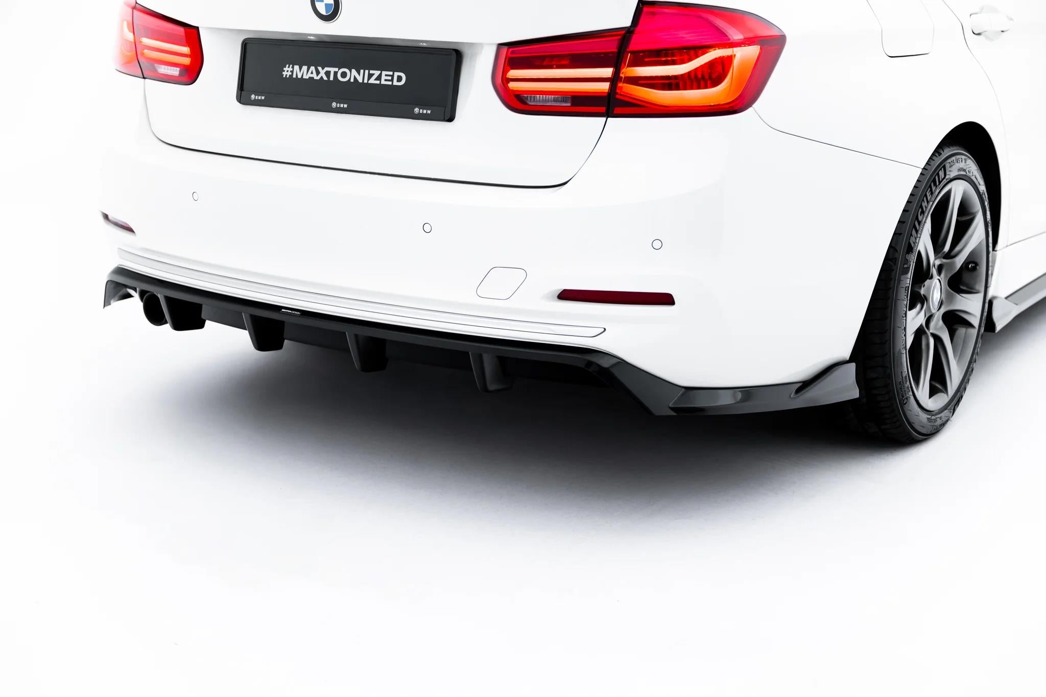 Maxton Design Street+ Mittlerer Diffusor RACE passend für BMW 3er Sportline Limousine / Touring F30 / F31 schwarz Hochglanz