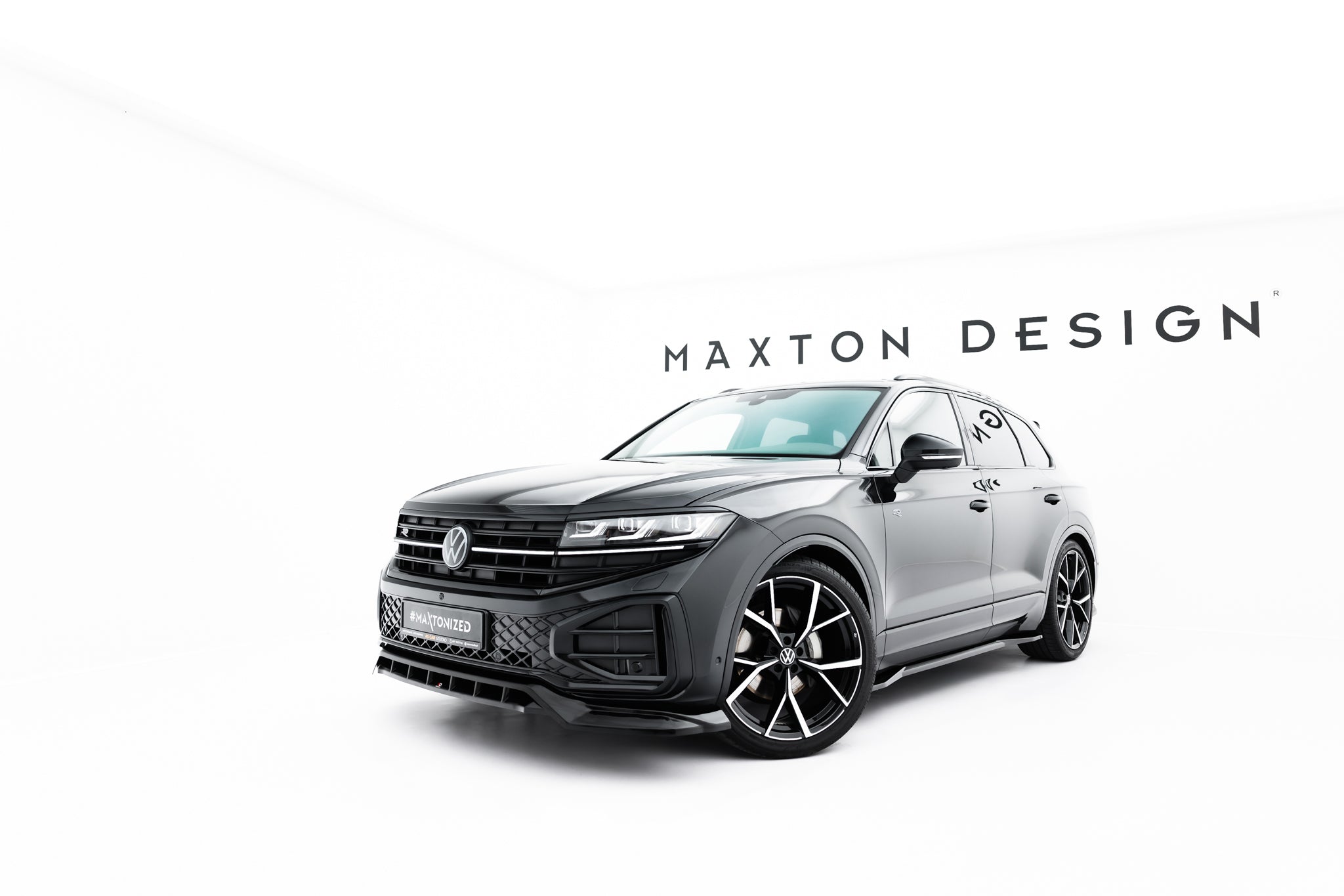 Maxton Design Street+ Spoilerlippe Front Ansatz passend für VW Touareg R-Line Mk3 Facelift schwarz Hochglanz