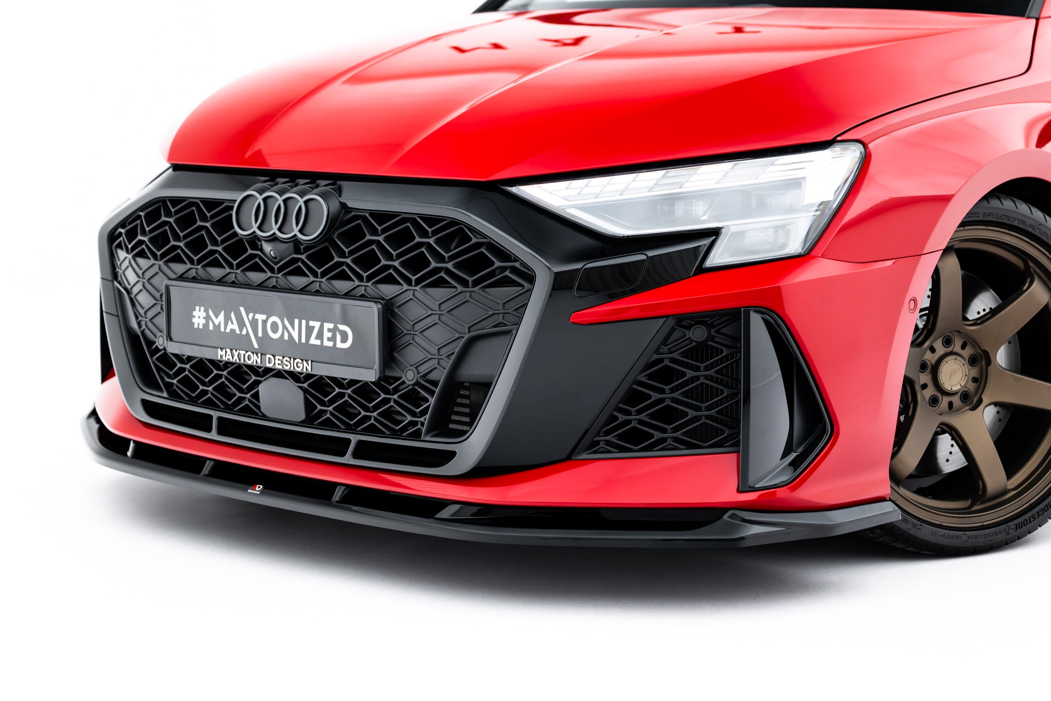 Maxton Design Street+ Spoilerlippe Front Ansatz V.1 passend für Audi RS3 Sportback 8Y Facelift schwarz Hochglanz