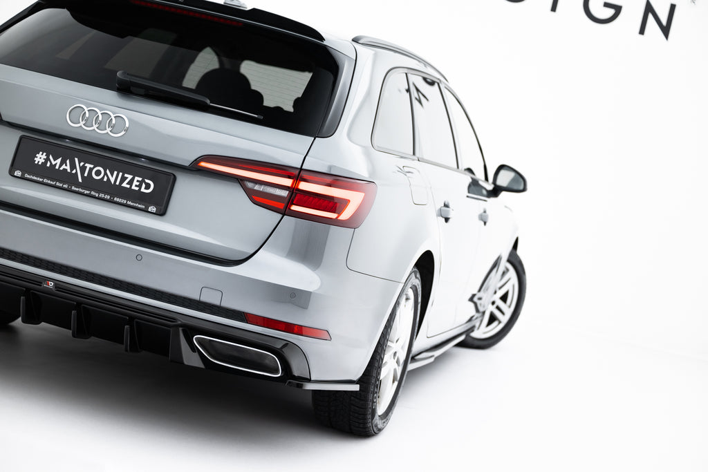 Maxton Design Heck Ansatz Flaps Diffusor passend für Audi A4 / A4 S-Line / S4 Limousine / Avant B9 schwarz Hochglanz