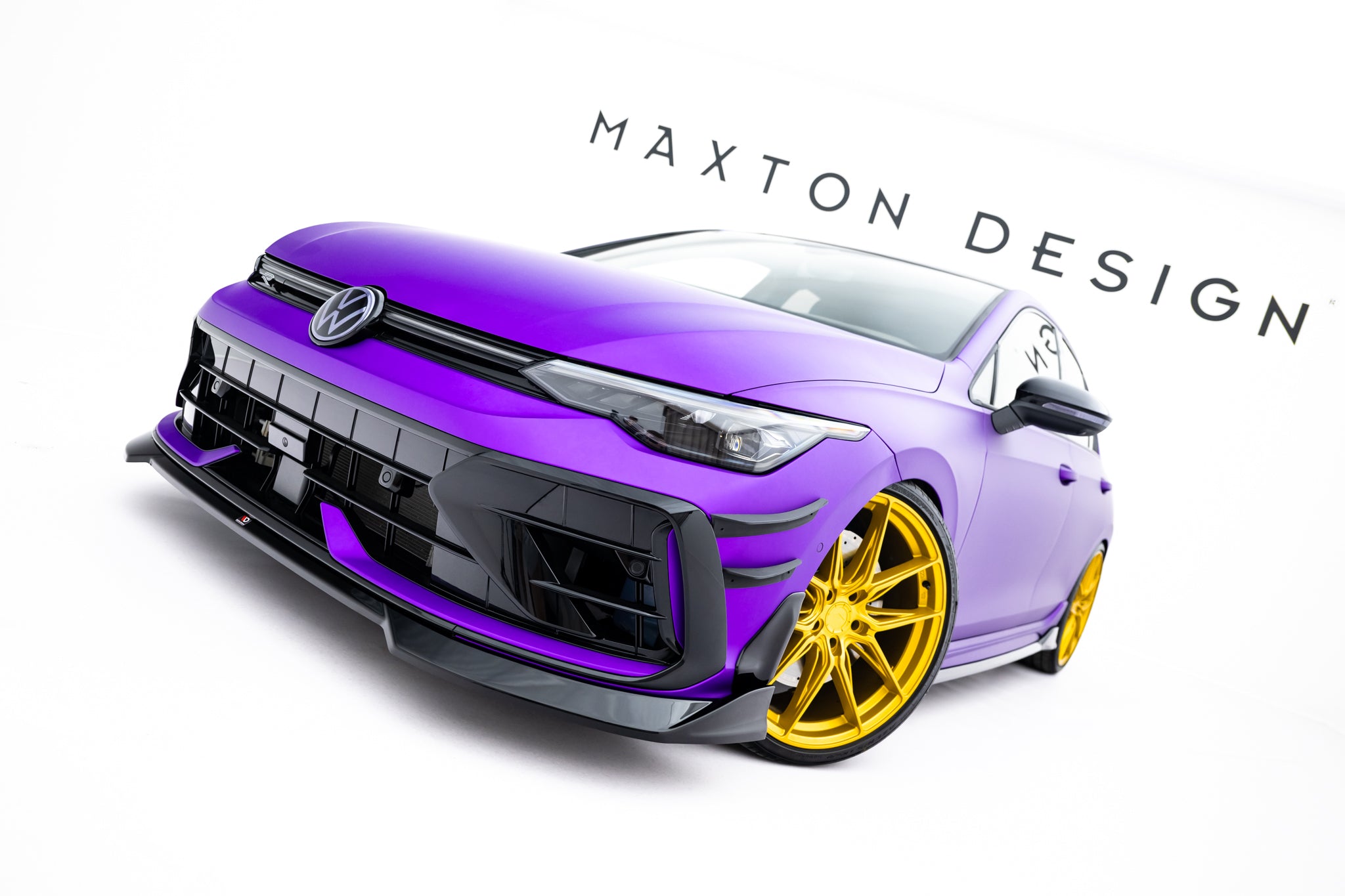 Maxton Design Street+ Spoilerlippe Front Ansatz V.4 passend für VW Golf R Variant Mk8 Facelift schwarz Hochglanz