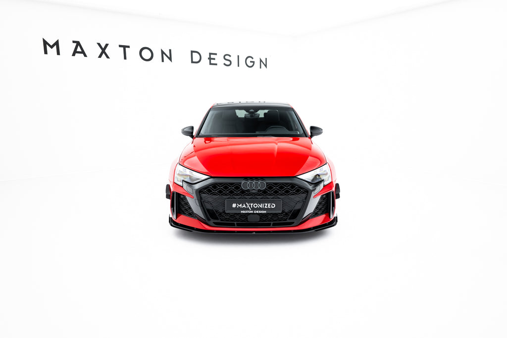Maxton Design Street Pro Street+ Spoilerlippe Front Ansatz + Flaps passend für Audi RS3 Sportback 8Y Facelift schwarz Hochglanz