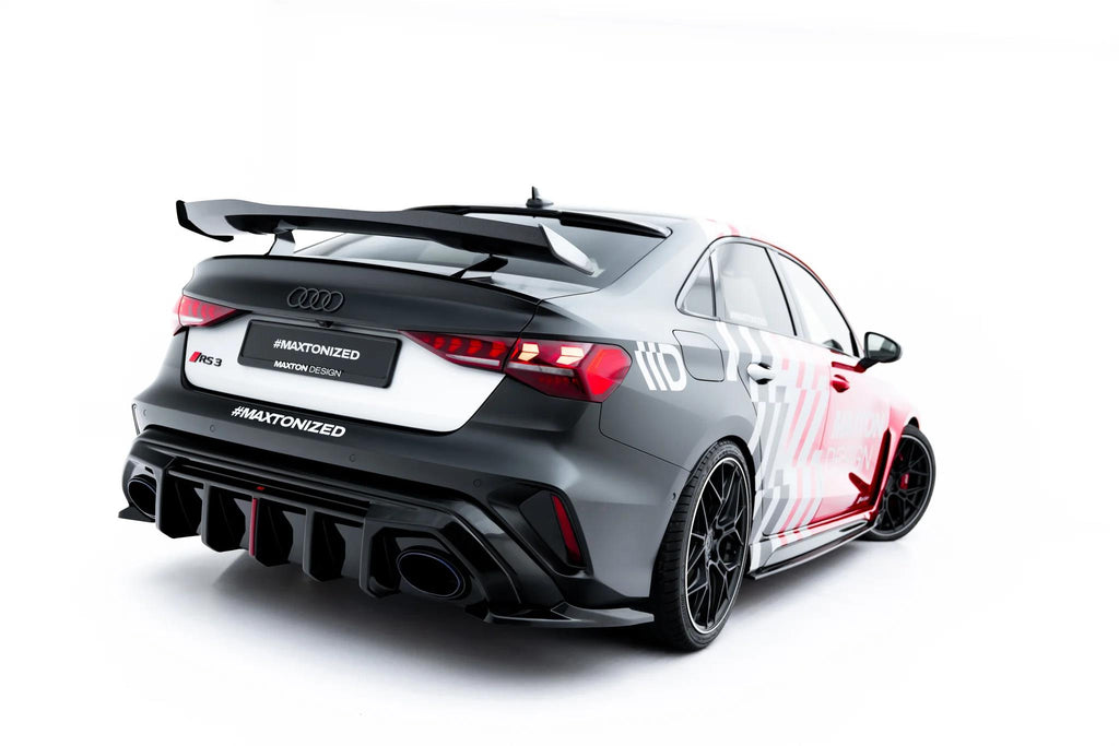 Maxton Design Heck Ansatz Flaps Diffusor V.1 passend für Audi RS3 Limousine 8Y Facelift schwarz Hochglanz