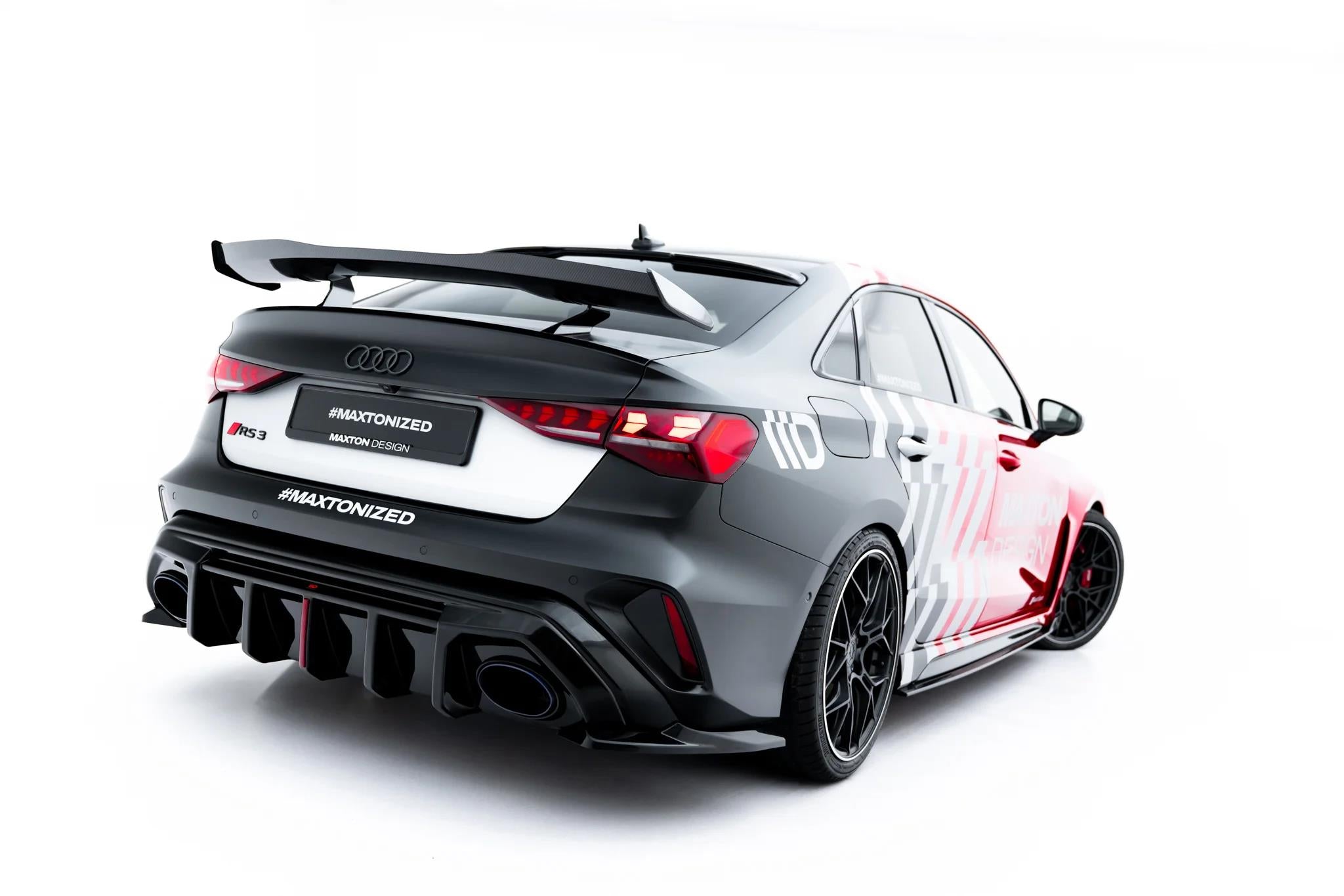 Maxton Design Heck Ansatz Flaps Diffusor V.1 passend für Audi RS3 Limousine 8Y Facelift schwarz Hochglanz