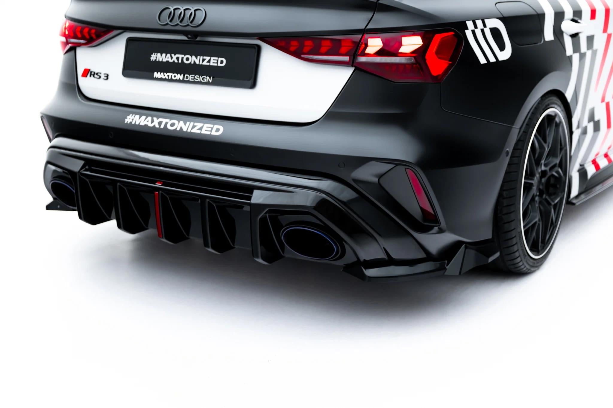 Maxton Design Heck Ansatz Flaps Diffusor V.3 passend für Audi RS3 Limousine 8Y Facelift schwarz Hochglanz