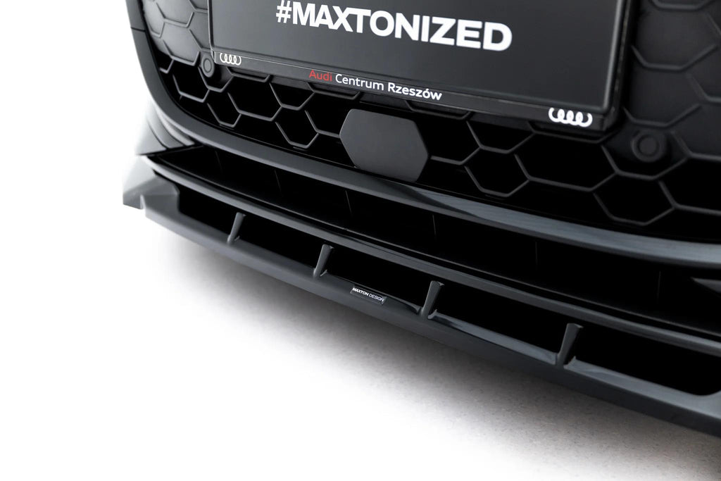Maxton Design Street+ Spoilerlippe Front Ansatz V.1 Passend für Audi A3 Limousine 8Y Facelift Schwarz Hochglanz