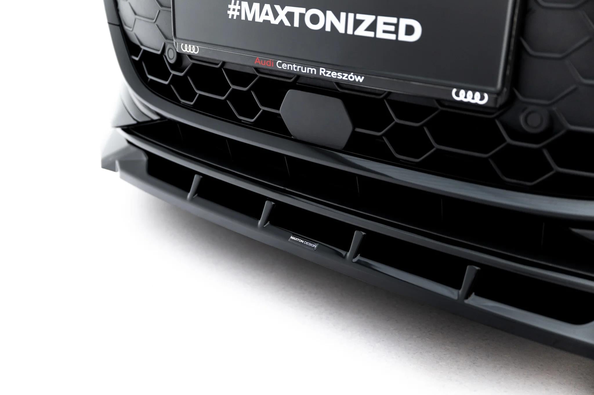 Maxton Design Street+ Spoilerlippe Front Ansatz V.1 Passend für Audi A3 Limousine 8Y Facelift Schwarz Hochglanz