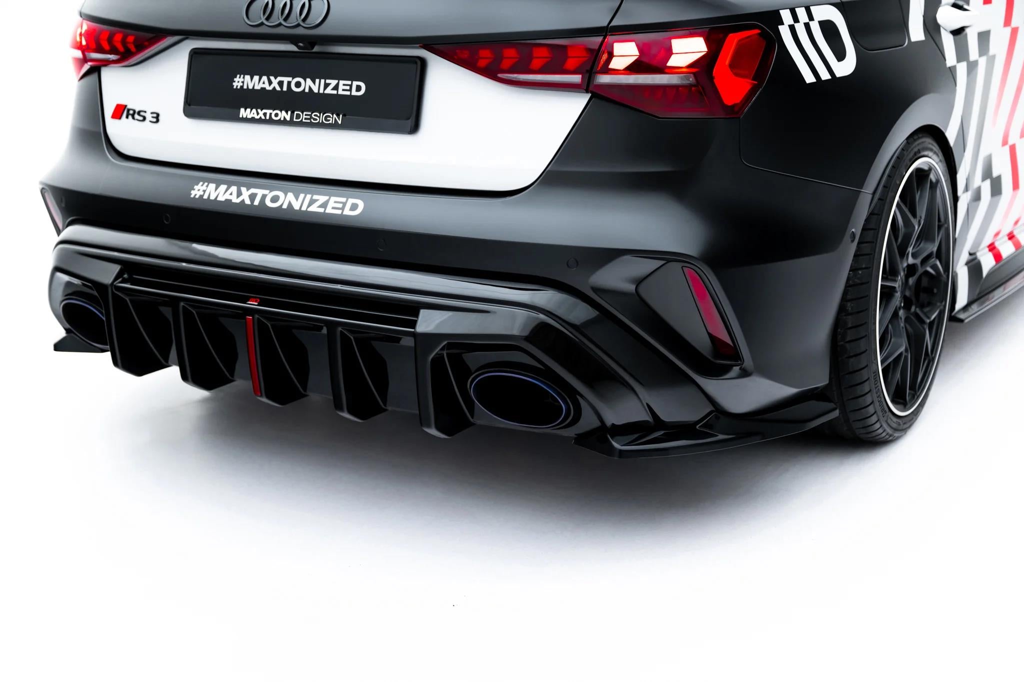 Maxton Design Heck Ansatz Flaps Diffusor V.1 passend für Audi RS3 Limousine 8Y Facelift schwarz Hochglanz