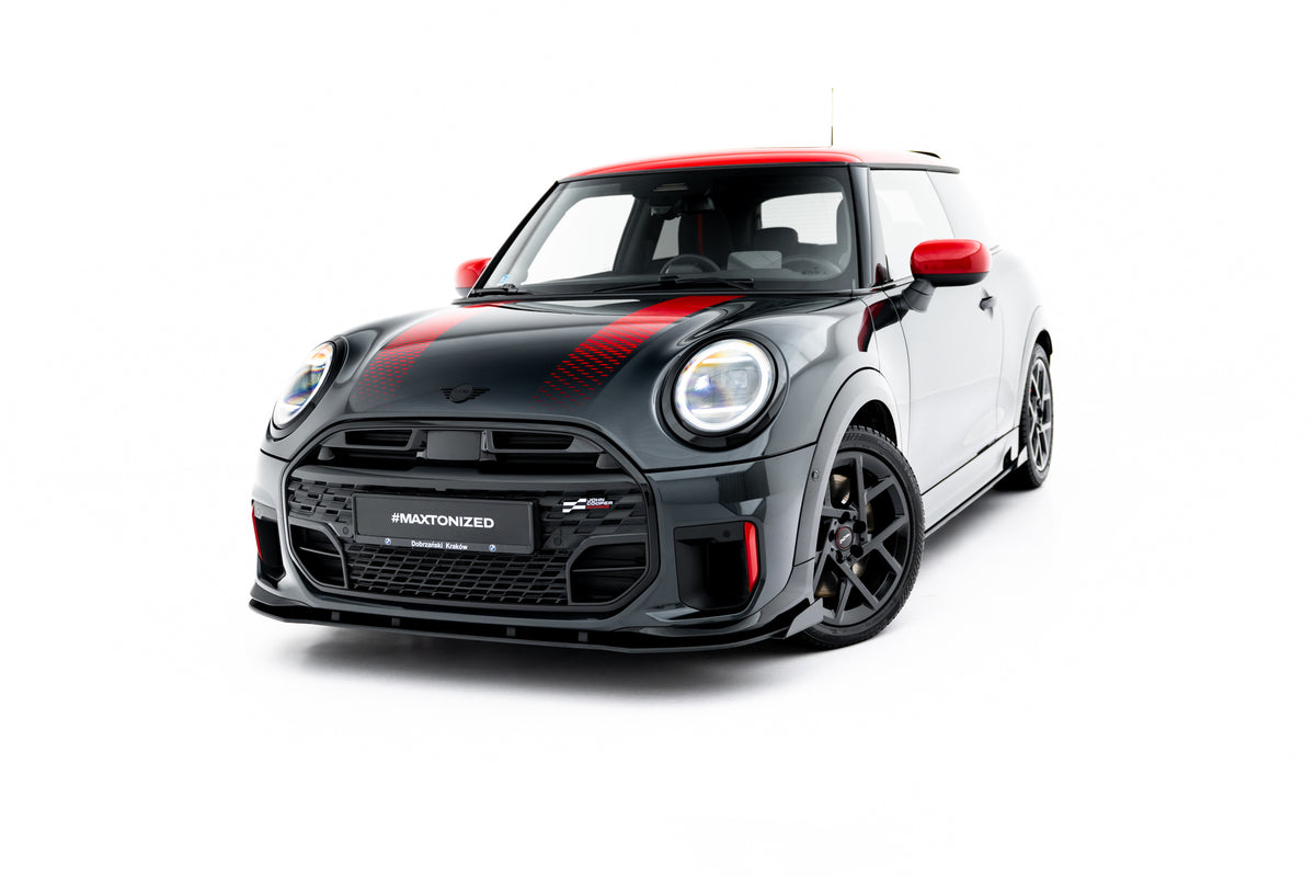 Maxton Design Street Pro Spoilerlippe Front Ansatz + Flaps für Mini Cooper John Cooper Works F65 [2025-] | Schwarz Hochglanz | ABS-Kunststoff