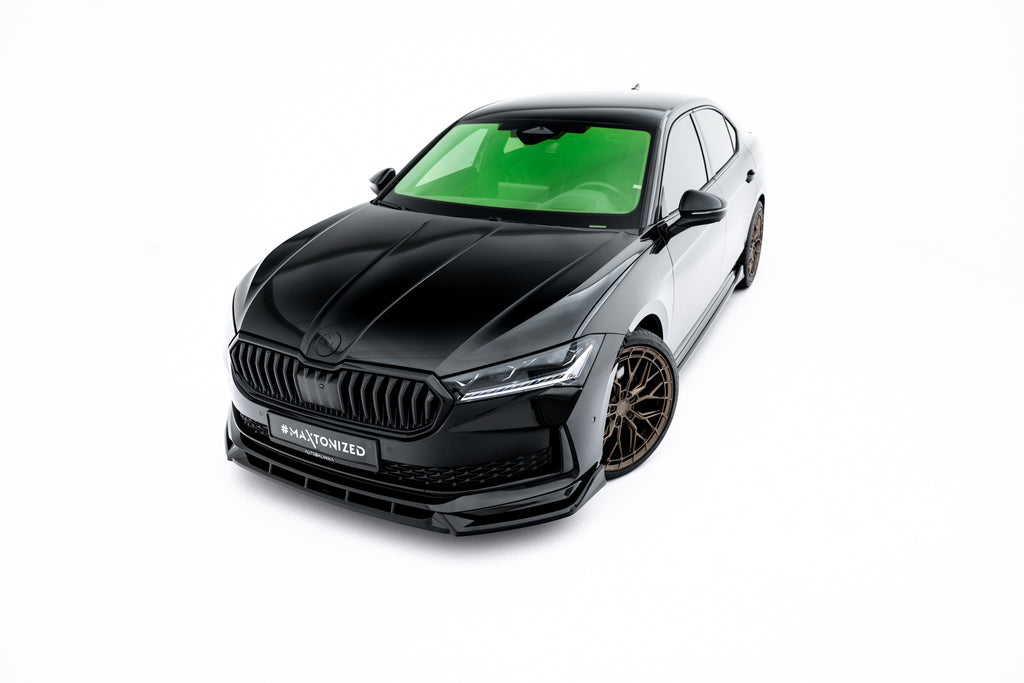 Maxton Design Street+ Spoilerlippe Front Ansatz V.2 passend für Skoda Superb Sportline Mk4 schwarz Hochglanz