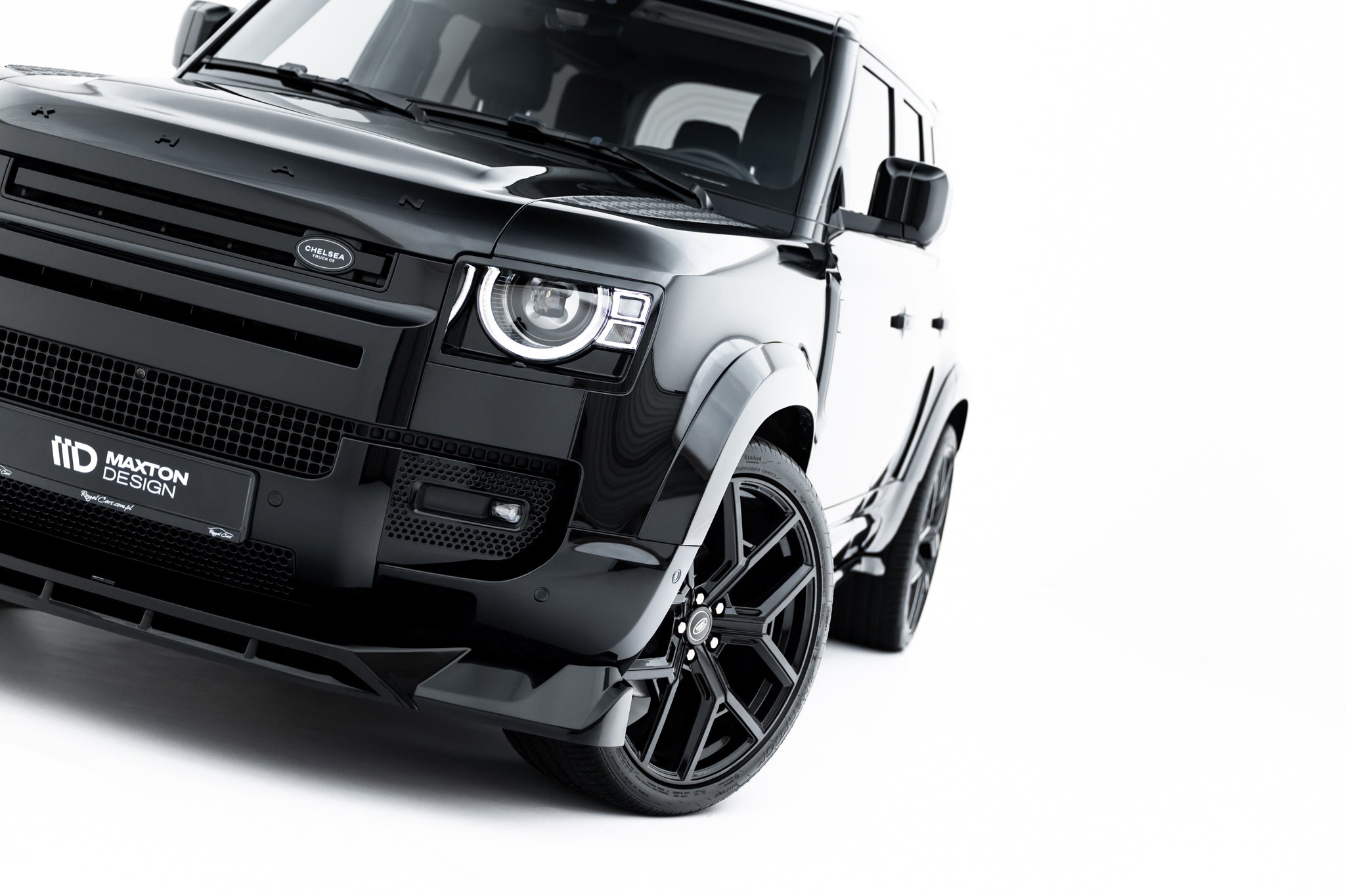 Maxton Design Street+ Spoilerlippe Front Ansatz passend für Land Rover Defender Mk4 schwarz Hochglanz