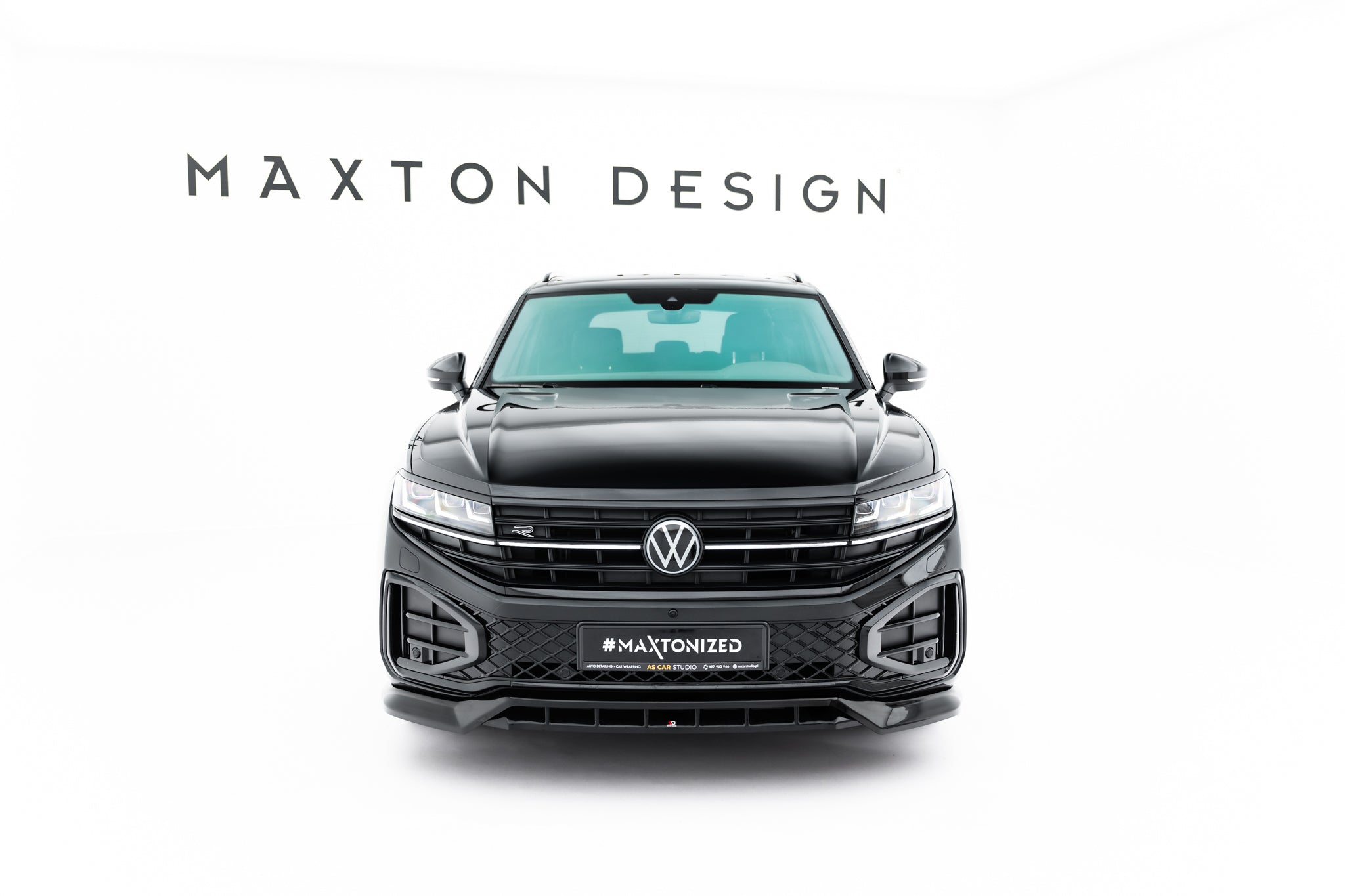 Maxton Design Street+ Spoilerlippe Front Ansatz passend für VW Touareg R-Line Mk3 Facelift schwarz Hochglanz