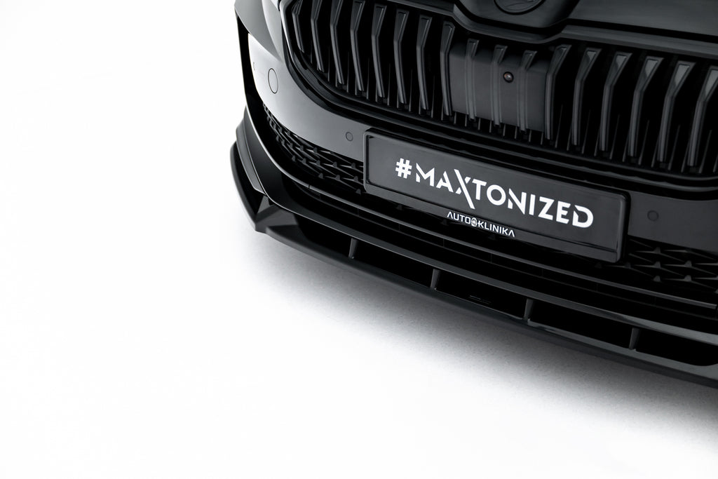 Maxton Design Street+ Spoilerlippe Front Ansatz V.2 passend für Skoda Superb Sportline Mk4 schwarz Hochglanz