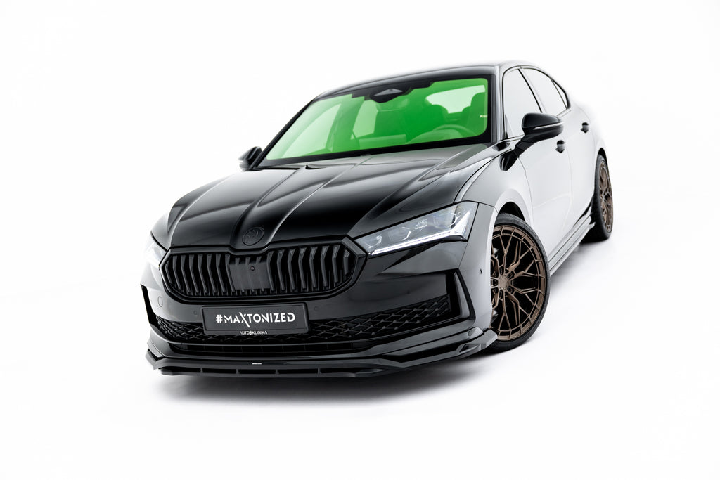 Maxton Design Street+ Spoilerlippe Front Ansatz V.1 passend für Skoda Superb Sportline Mk4 schwarz Hochglanz