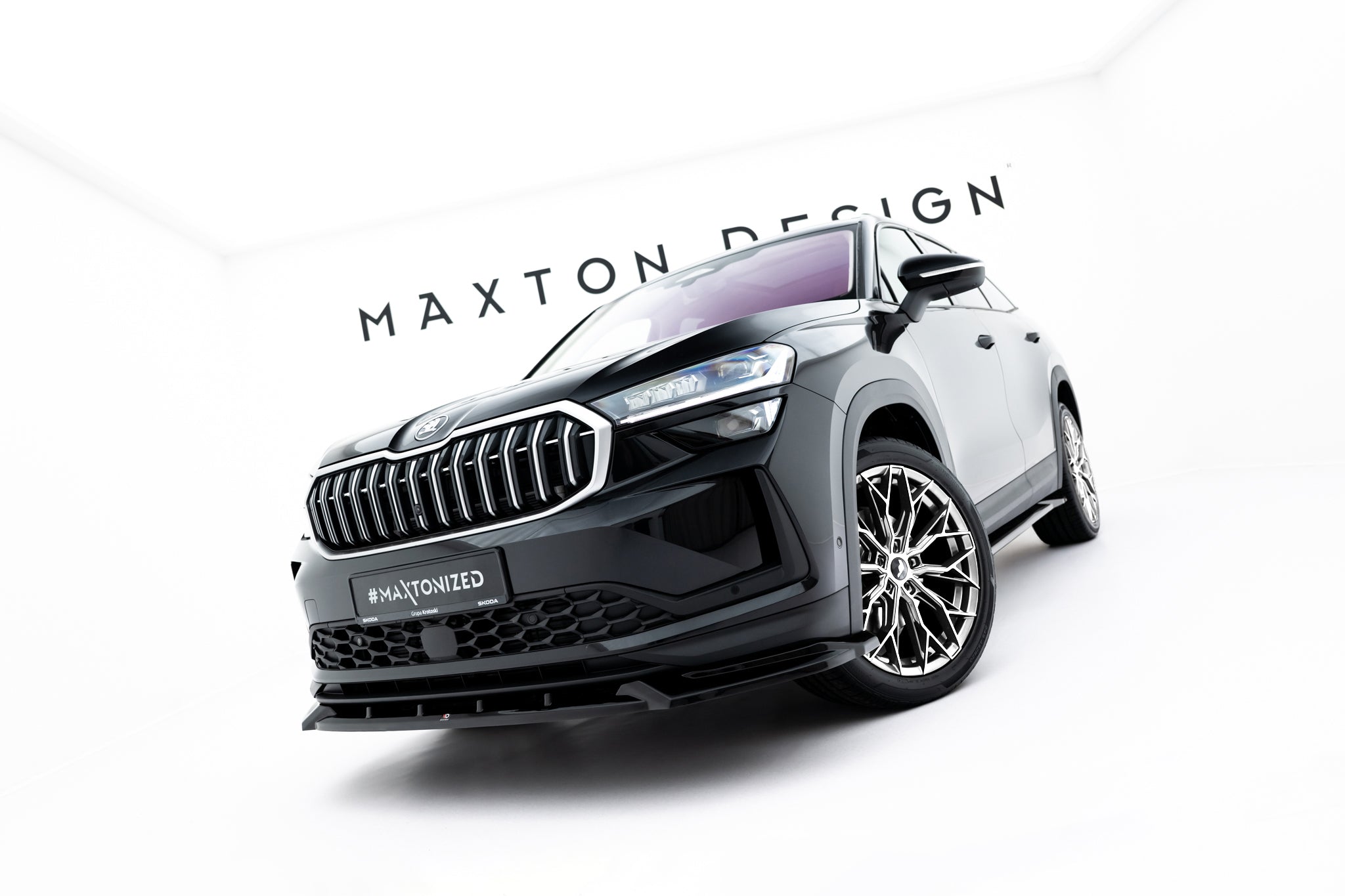 Maxton Design Street+ Spoilerlippe Front Ansatz passend für Skoda Kodiaq Mk2 schwarz Hochglanz
