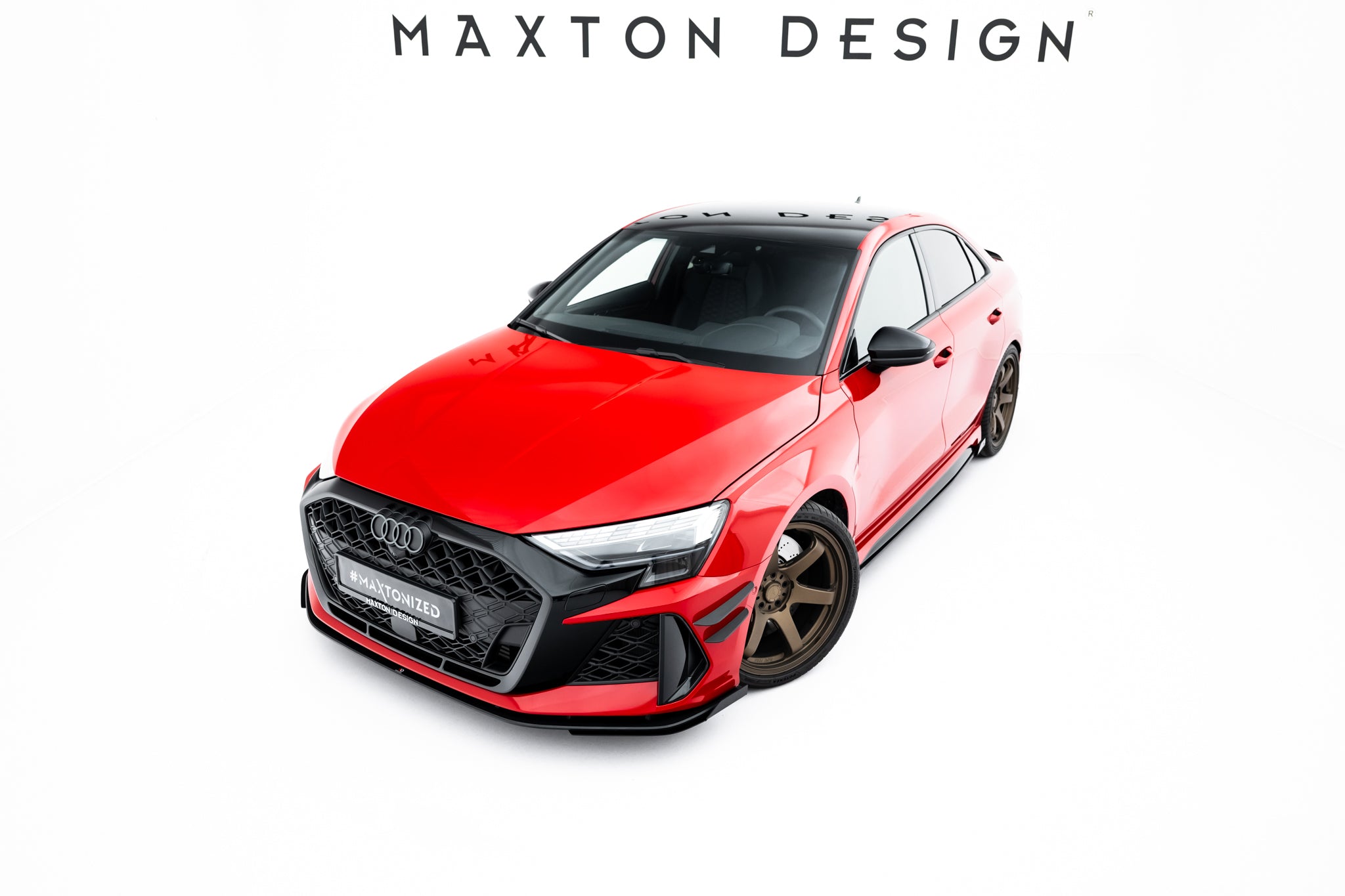 Maxton Design Street Pro Street+ Spoilerlippe Front Ansatz + Flaps passend für Audi RS3 Sportback 8Y Facelift schwarz Hochglanz