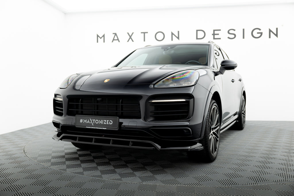 Maxton Design Street+ Spoilerlippe Front Ansatz passend für Porsche Cayenne Sport Design SUV / Coupe Mk3 schwarz Hochglanz