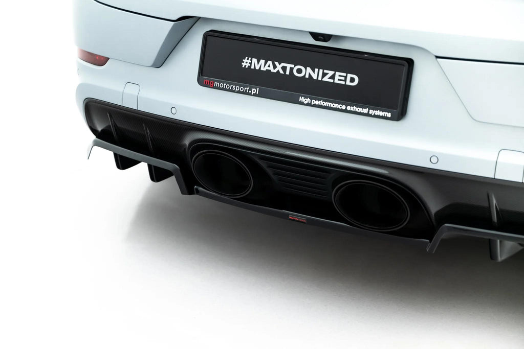 Maxton Design Street+ Mittlerer Diffusor RACE für Porsche Cayenne GTS / Turbo Sport Pack / Turbo E-Hybrid GT Pack Coupe Mk3 Facelift [2023-] | Schwarz Hochglanz | ABS-Kunststoff