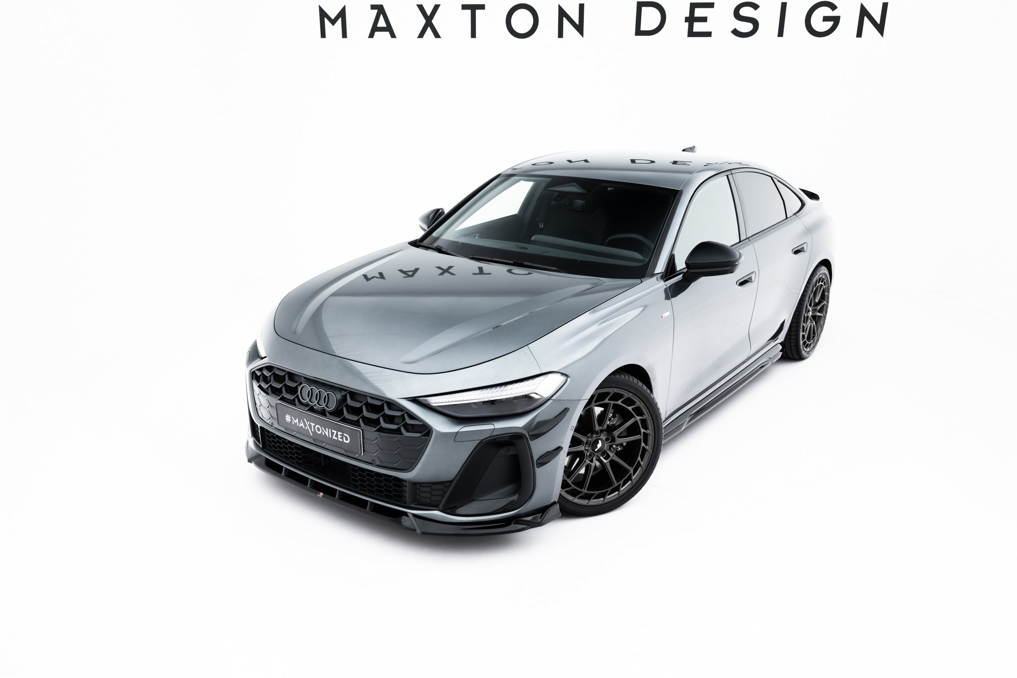 Maxton Design Street+ Spoilerlippe Front Ansatz V.2 passend für Audi A5 S-Line / S5 Limousine / Avant B10 schwarz Hochglanz