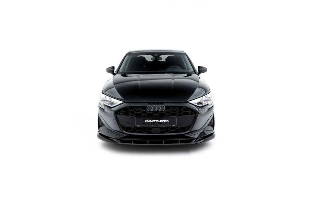 Maxton Design Street+ Spoilerlippe Front Ansatz V.2 Passend für Audi A3 Limousine 8Y Facelift Schwarz Hochglanz