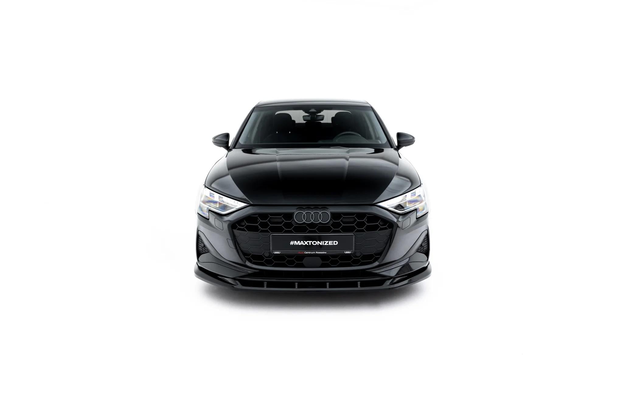 Maxton Design Street+ Spoilerlippe Front Ansatz V.2 Passend für Audi A3 Limousine 8Y Facelift Schwarz Hochglanz