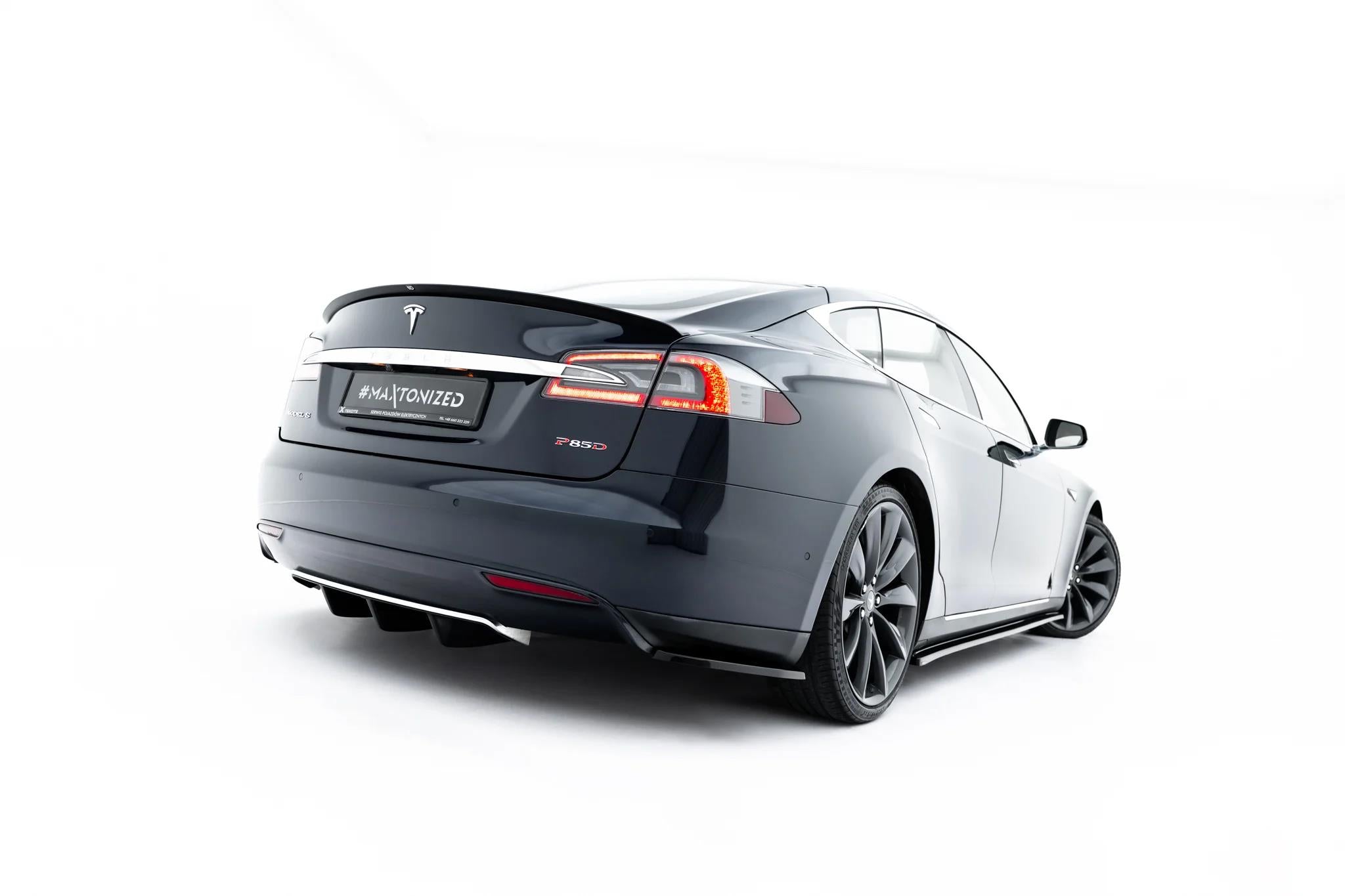Maxton Design Heck Ansatz Flaps Diffusor V.1 passend für Tesla Model S Mk1 schwarz Hochglanz