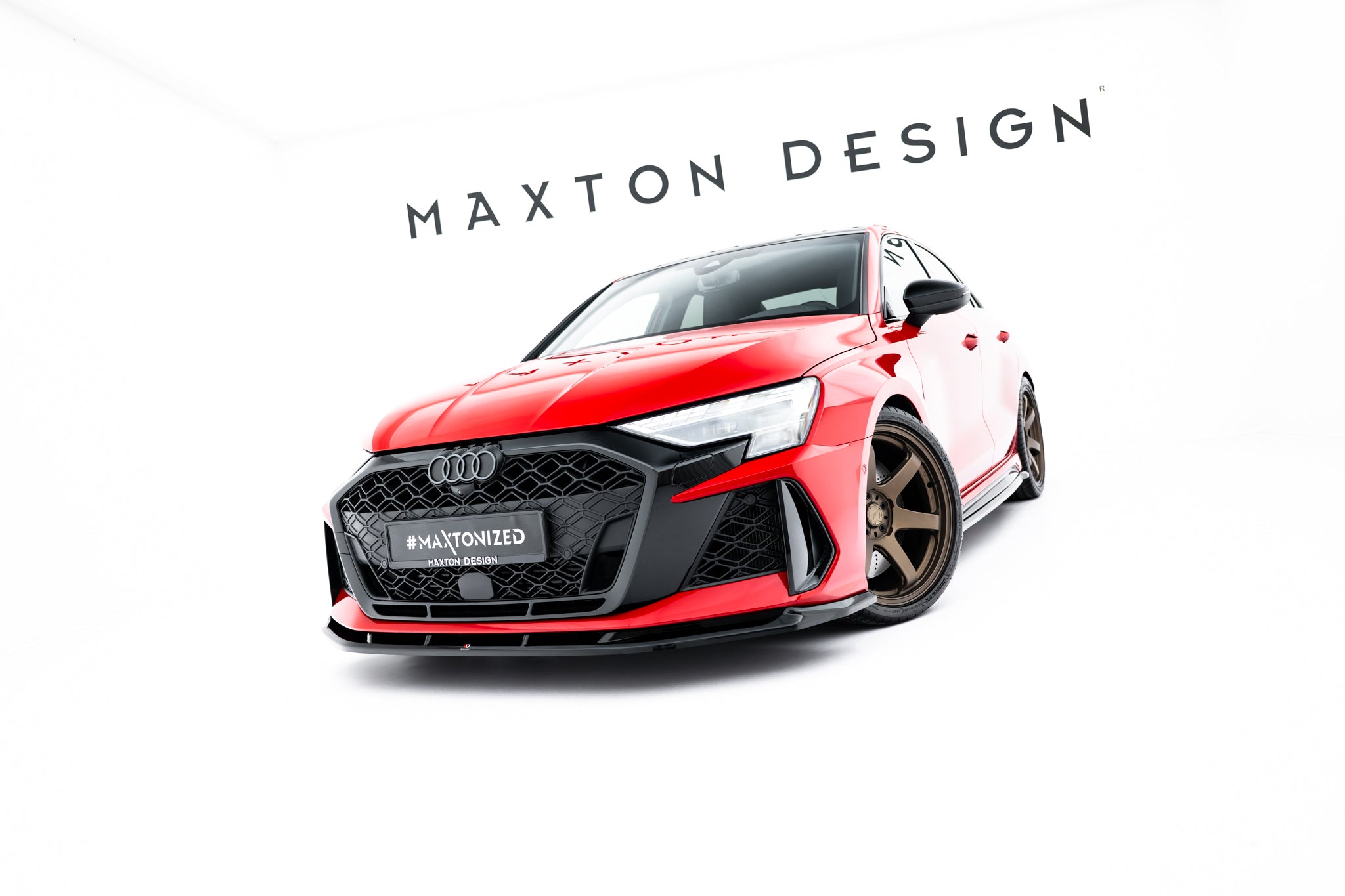 Maxton Design Street+ Spoilerlippe Front Ansatz V.1 passend für Audi RS3 Sportback 8Y Facelift schwarz Hochglanz